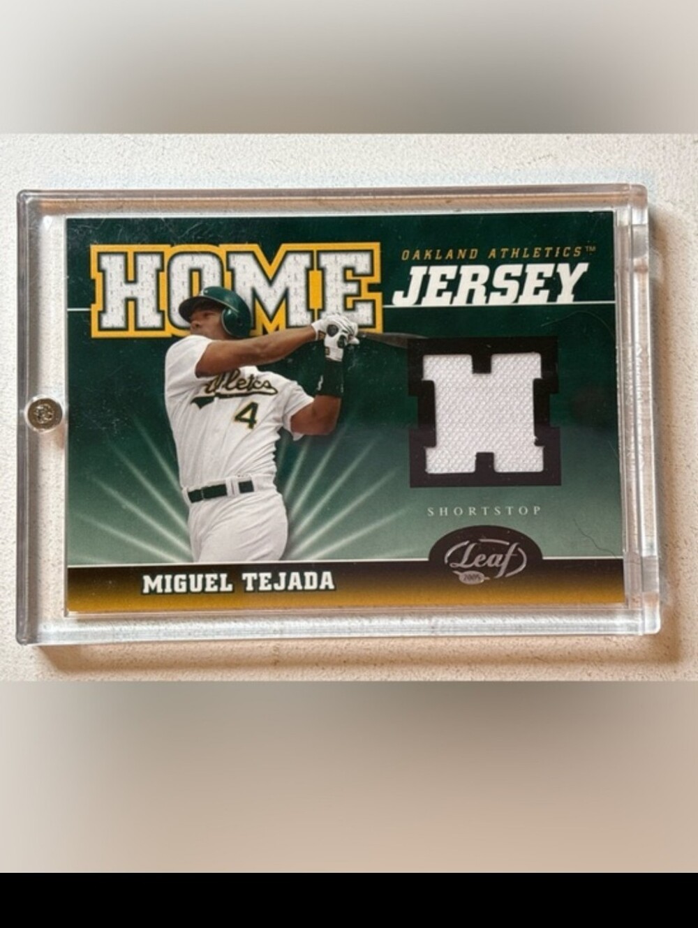 2005 Leaf Home Jersey Miguel Tejada Game Used Jersey Relic Athletics